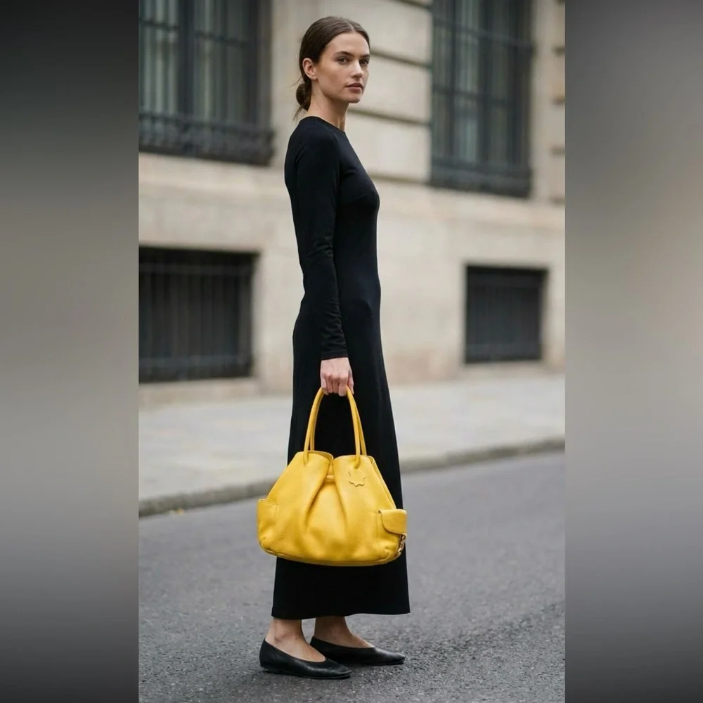 Genuine Leather!! Coldwater Creek yellow Hobo Leather Shoulder Bag - Picture 4 of 16